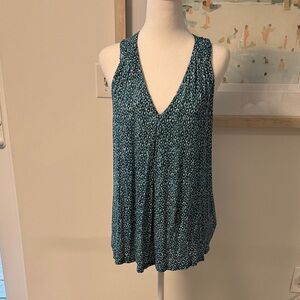 Sleeveless Teal Leopard-Print V-Neck Women's Top